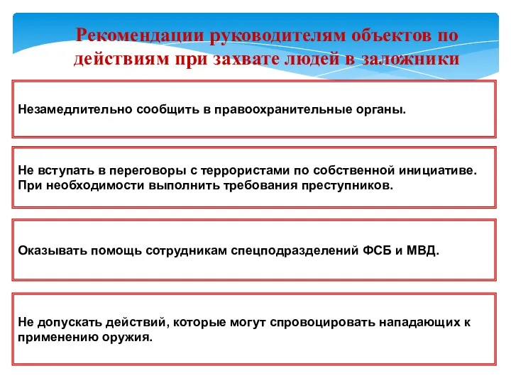 Рекомендации руководителям объектов по действиям при захвате людей в заложники