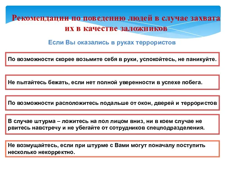 Рекомендации по поведению людей в случае захвата их в качестве