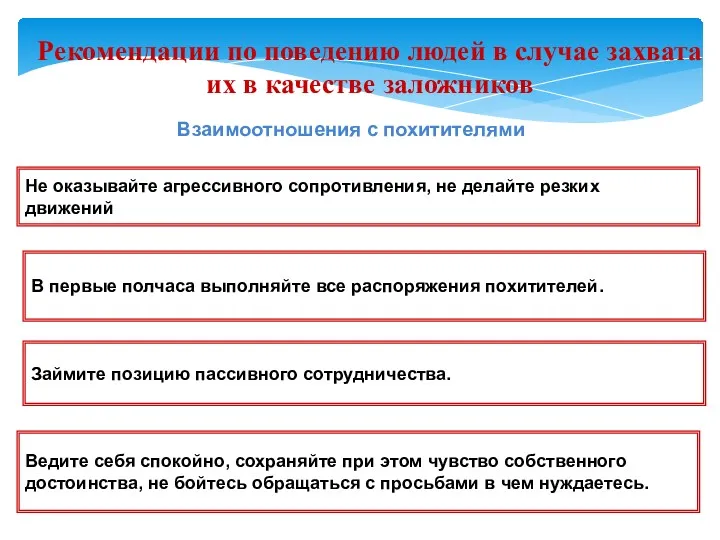 Рекомендации по поведению людей в случае захвата их в качестве