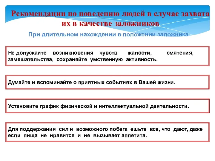 Рекомендации по поведению людей в случае захвата их в качестве