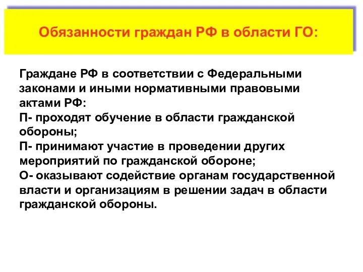 Обязанности граждан РФ в области ГО: Граждане РФ в соответствии