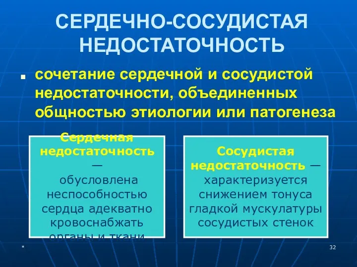 СЕРДЕЧНО-СОСУДИСТАЯ НЕДОСТАТОЧНОСТЬ сочетание сердечной и сосудистой недостаточности, объединенных общностью этиологии