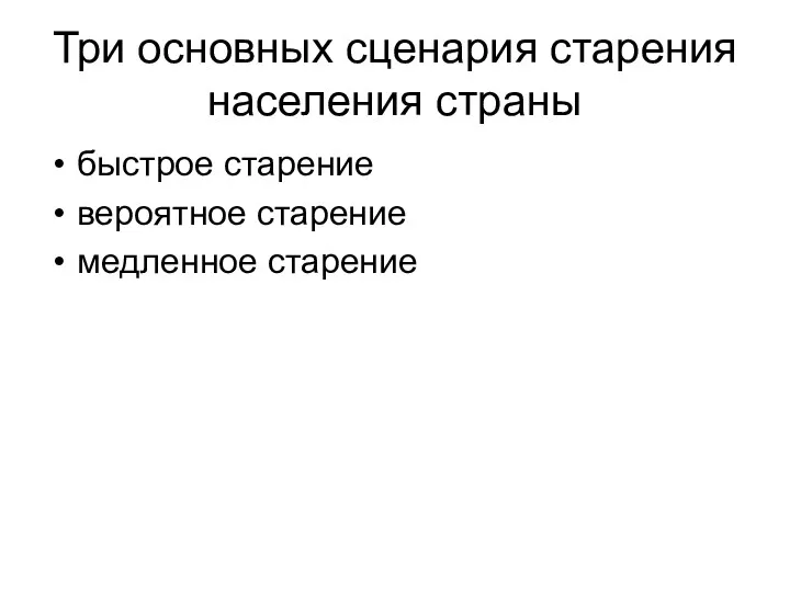 Три основных сценария старения населения страны быстрое старение вероятное старение медленное старение