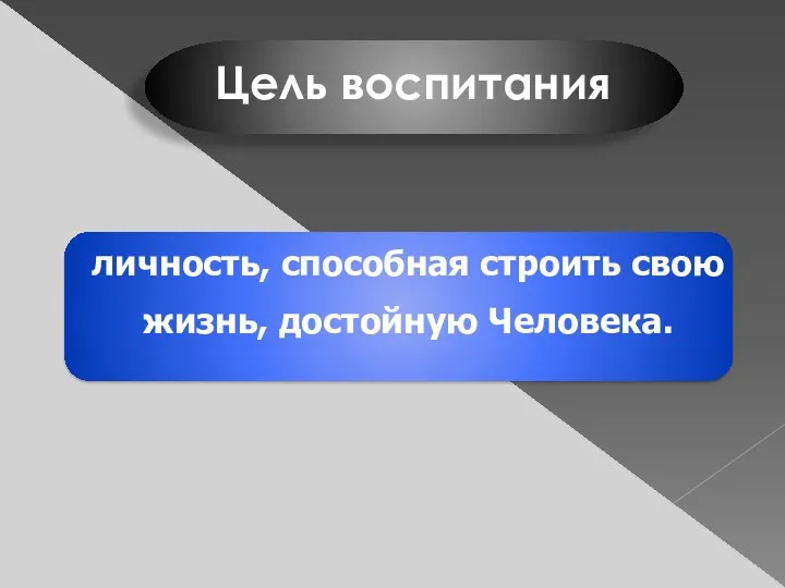 Цель воспитания личность, способная строить свою жизнь, достойную Человека.