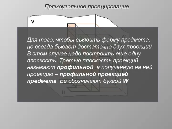 Прямоугольное проецирование V Н W Для того, чтобы выявить форму