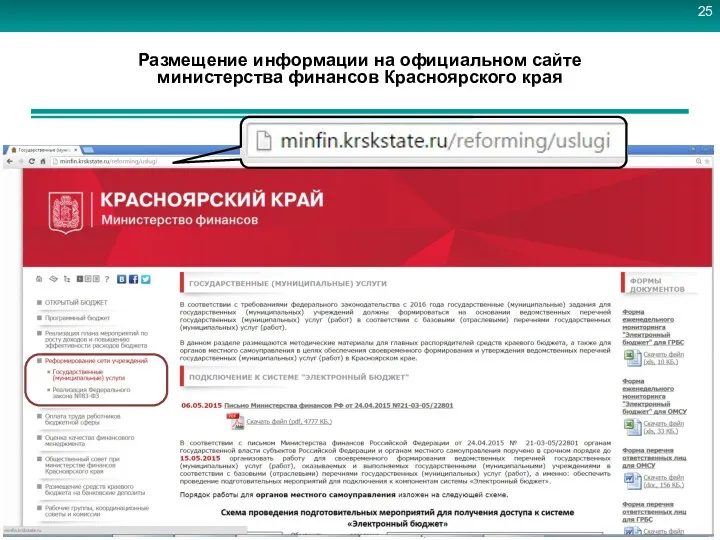 Размещение информации на официальном сайте министерства финансов Красноярского края