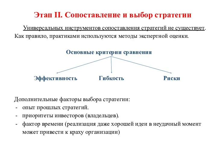 Этап II. Сопоставление и выбор стратегии Универсальных инструментов сопоставления стратегий