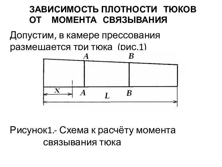 ЗАВИСИМОСТЬ ПЛОТНОСТИ ТЮКОВ ОТ МОМЕНТА СВЯЗЫВАНИЯ Допустим, в камере прессования размещается три тюка