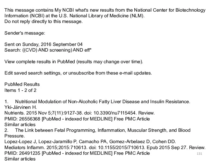 This message contains My NCBI what's new results from the