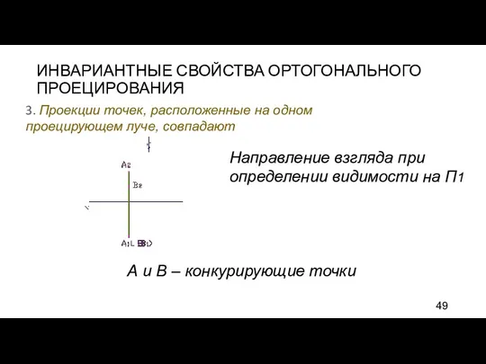 ИНВАРИАНТНЫЕ СВОЙСТВА ОРТОГОНАЛЬНОГО ПРОЕЦИРОВАНИЯ 3. Проекции точек, расположенные на одном