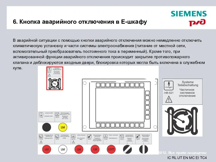 6. Кнопка аварийного отключения в E-шкафу В аварийной ситуации с