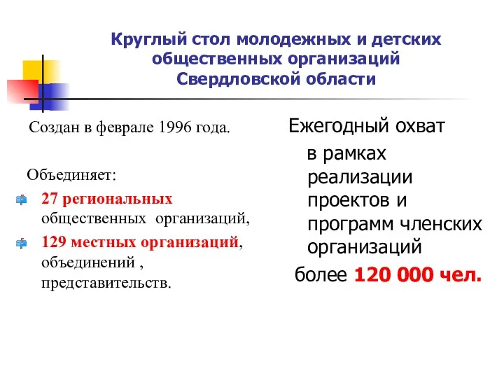 Круглый стол молодежных и детских общественных организаций Свердловской области Создан