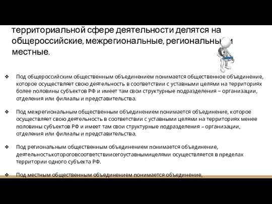 Общественные молодежные объединения по территориальной сфере деятельности делятся на общероссийские,