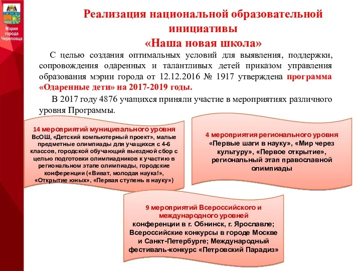 С целью создания оптимальных условий для выявления, поддержки, сопровождения одаренных