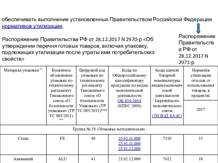 обеспечивать выполнение установленных Правительством Российской Федерации нормативов утилизации. Распоряжение Правительства