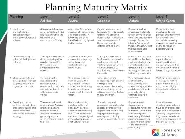 Planning Maturity Matrix