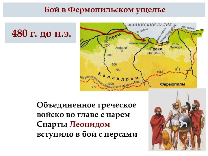 Бой в Фермопильском ущелье 480 г. до н.э. Объединенное греческое