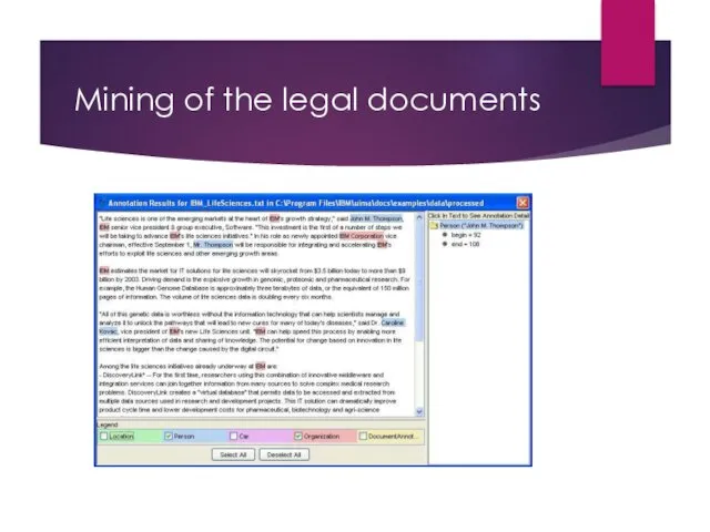 Mining of the legal documents