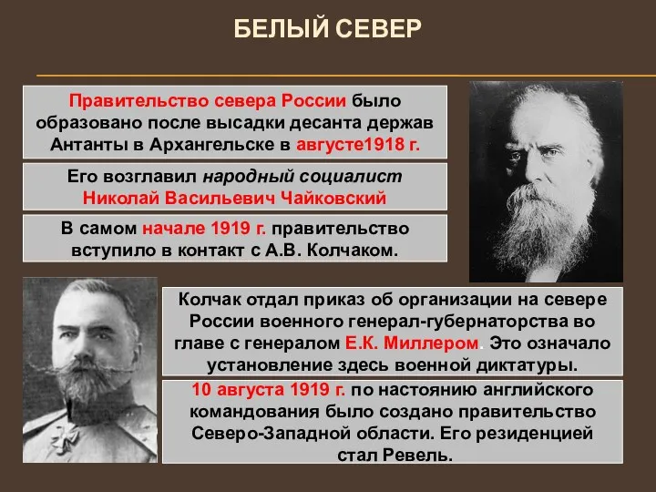 БЕЛЫЙ СЕВЕР Правительство севера России было образовано после высадки десанта