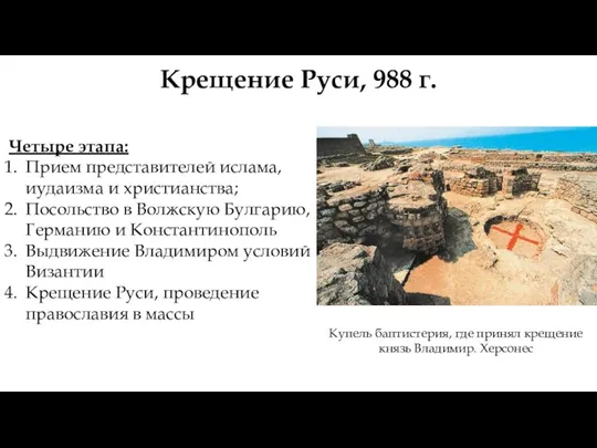 Крещение Руси, 988 г. Четыре этапа: Прием представителей ислама, иудаизма