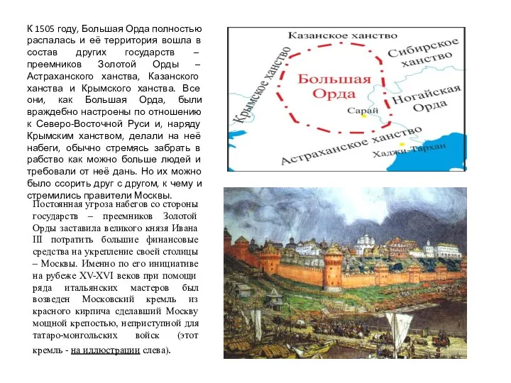 К 1505 году, Большая Орда полностью распалась и её территория