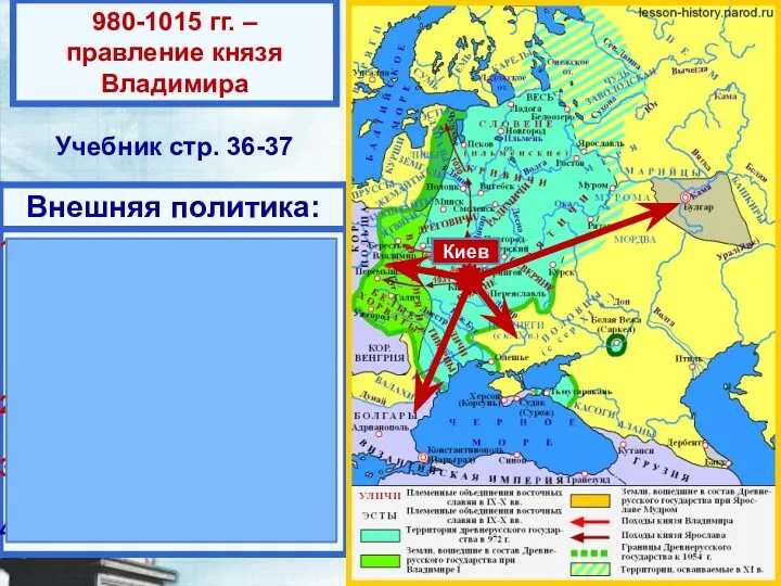 980-1015 гг. – правление князя Владимира Учебник стр. 36-37 Киев