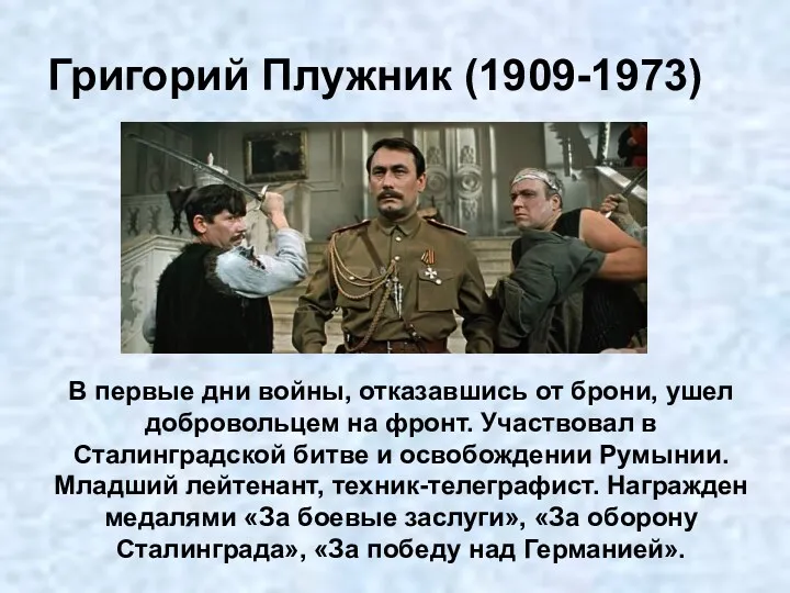 Григорий Плужник (1909-1973) В первые дни войны, отказавшись от брони,