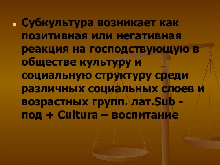 Субкультура возникает как позитивная или негативная реакция на господствующую в