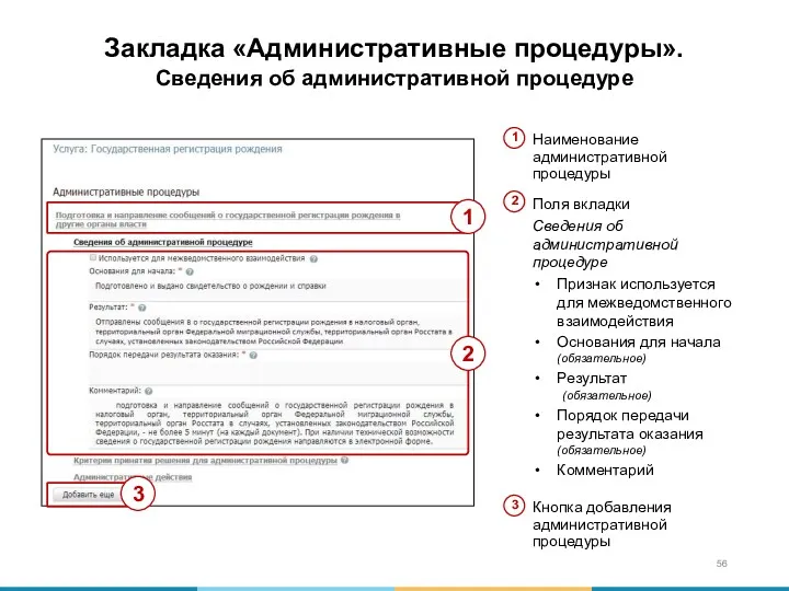 Закладка «Административные процедуры». Сведения об административной процедуре