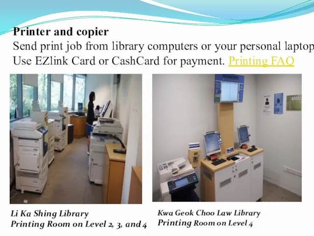 Printer and copier Send print job from library computers or