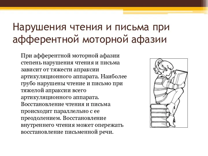 Нарушения чтения и письма при афферентной моторной афазии При афферентной