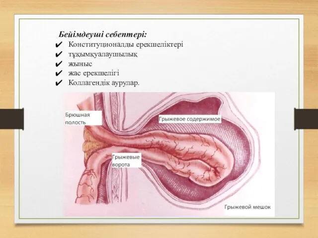 Бейімдеуші себептері: Конституционалды ерекшеліктері тұқымқуалаушылық жыныс жас ерекшелігі Коллагендік аурулар.