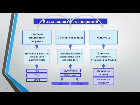 SPOT TOM Виды валютных операций Обратные Репо Своп Опцион на продажу