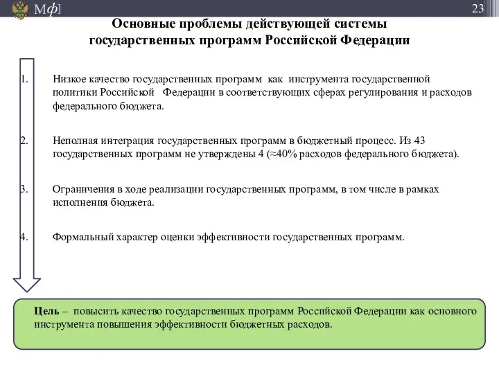 Основные проблемы действующей системы государственных программ Российской Федерации Низкое качество