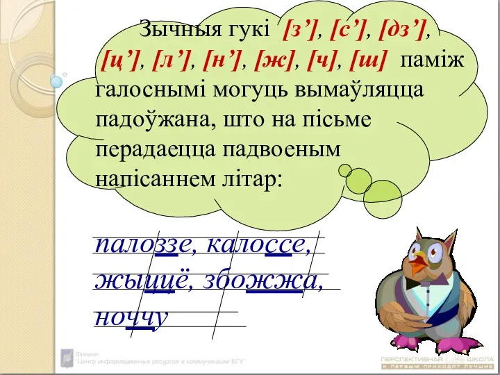 Зычныя гукі [з’], [с’], [дз’], [ц’], [л’], [н’], [ж], [ч],