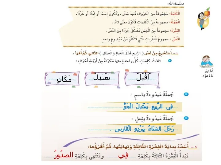 َأقْبَلَ يَعْتَدِلُ مَكَانٍ رَحَلَ الشتَاءُ بِبَرْدِهِ الْقَارِسِ . فِي الرَّبِيعِ يَعْتَدِلُ الْجَوُّ فِي الصدُورُ