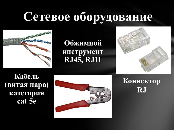 Сетевое оборудование Кабель (витая пара) категория cat 5e Обжимной инструмент RJ45, RJ11 Коннектор RJ