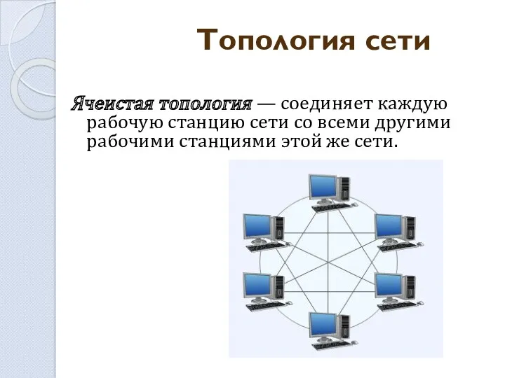 Ячеистая топология — соединяет каждую рабочую станцию сети со всеми