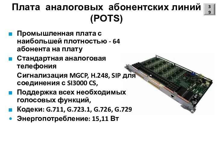 Плата аналоговых абонентских линий (POTS) Промышленная плата с наибольшей плотностью