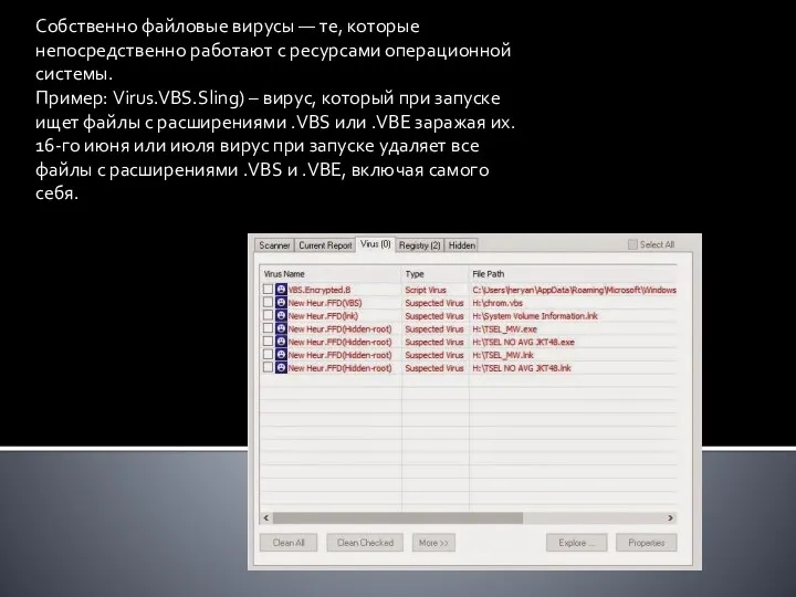 Собственно файловые вирусы — те, которые непосредственно работают с ресурсами