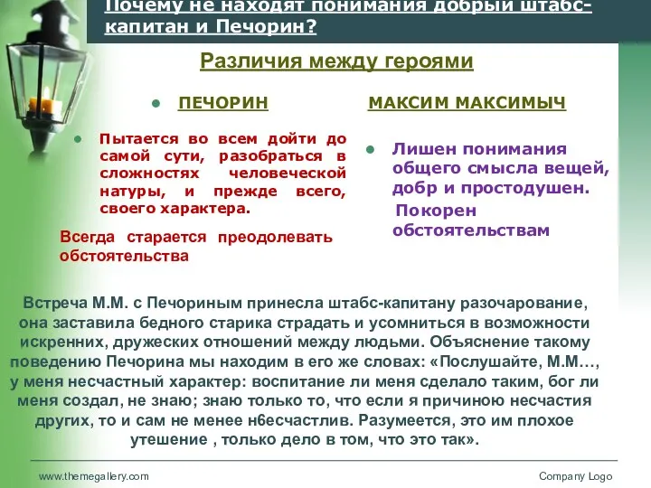 Почему не находят понимания добрый штабс-капитан и Печорин? ПЕЧОРИН Пытается