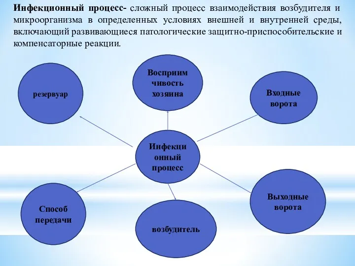 Инфекционный процесс- сложный процесс взаимодействия возбудителя и микроорганизма в определенных