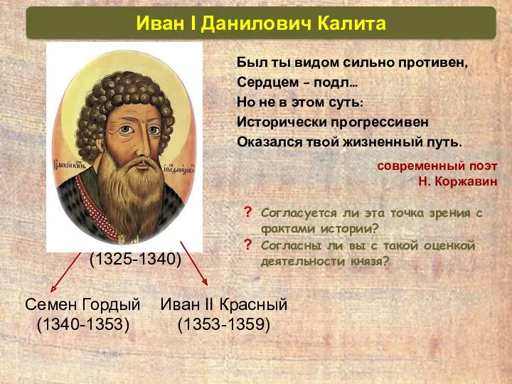 Семен Гордый (1340-1353) Иван II Красный (1353-1359) (1325-1340) Был ты