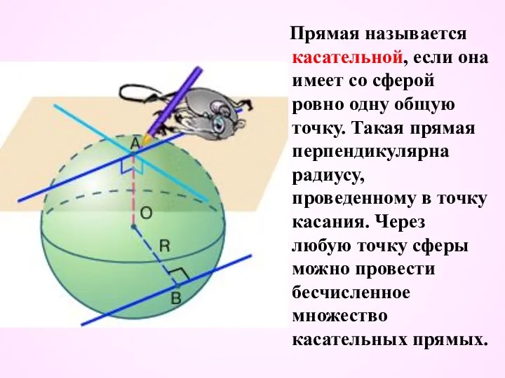 Прямая называется касательной, если она имеет со сферой ровно одну