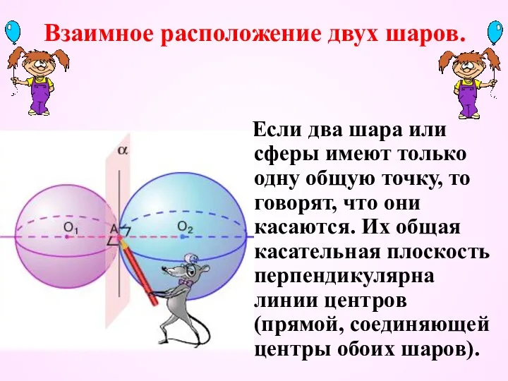 Взаимное расположение двух шаров. Если два шара или сферы имеют