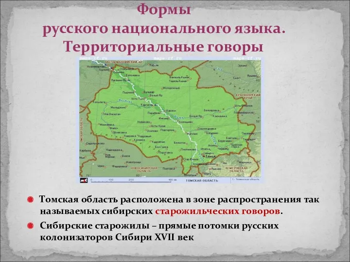 Формы русского национального языка. Территориальные говоры Томская область расположена в