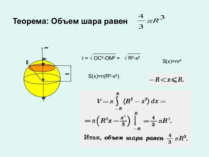 Теорема: Объем шара равен А В о с м х х r =