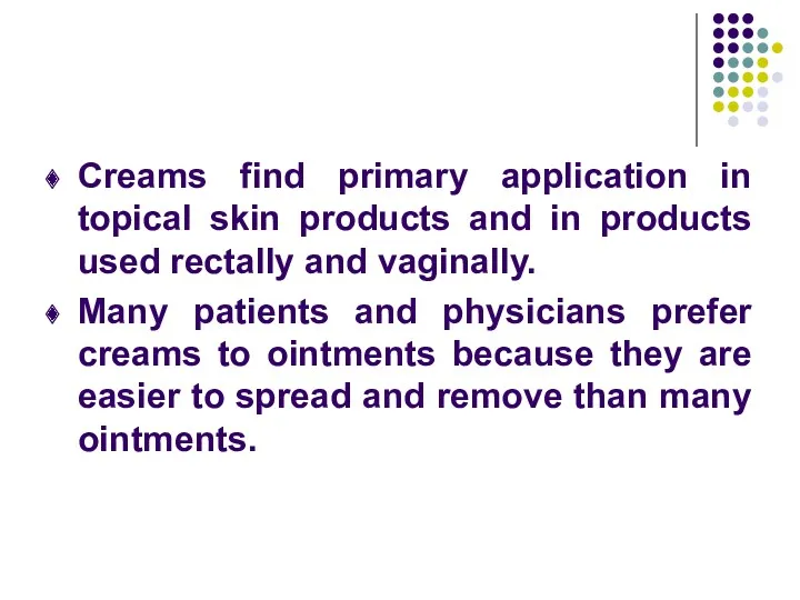 Creams find primary application in topical skin products and in