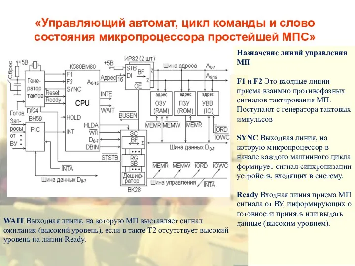 «Управляющий автомат, цикл команды и слово состояния микропроцессора простейшей МПС»