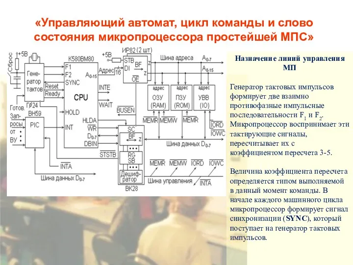 «Управляющий автомат, цикл команды и слово состояния микропроцессора простейшей МПС»